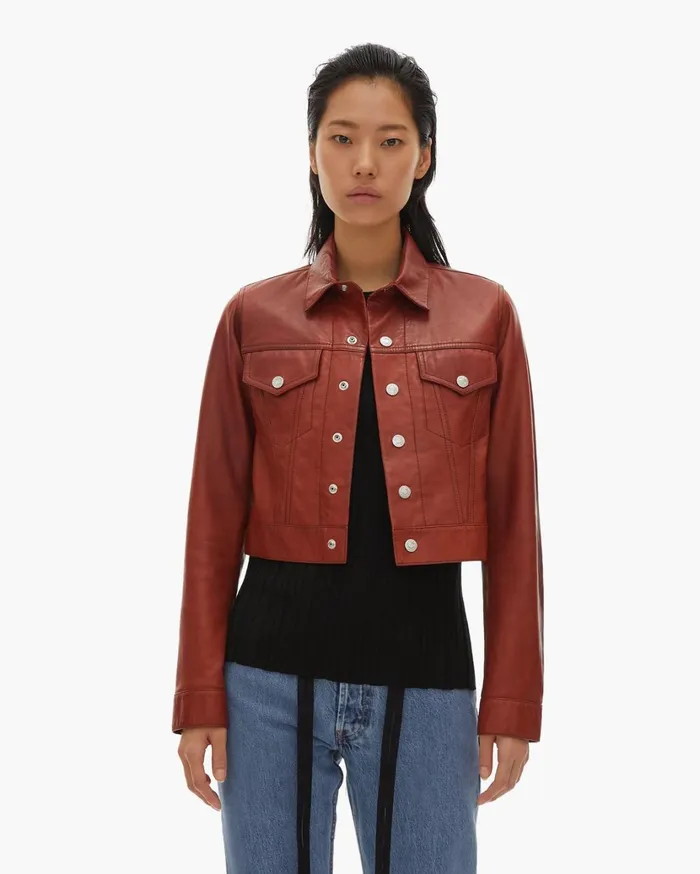 Women Fem Little Trucker Jacket Red Tobacco Helmut Lang Jackets