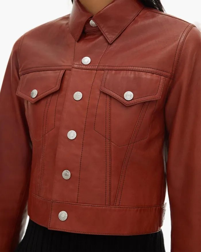 Women Fem Little Trucker Jacket Red Tobacco Helmut Lang Jackets