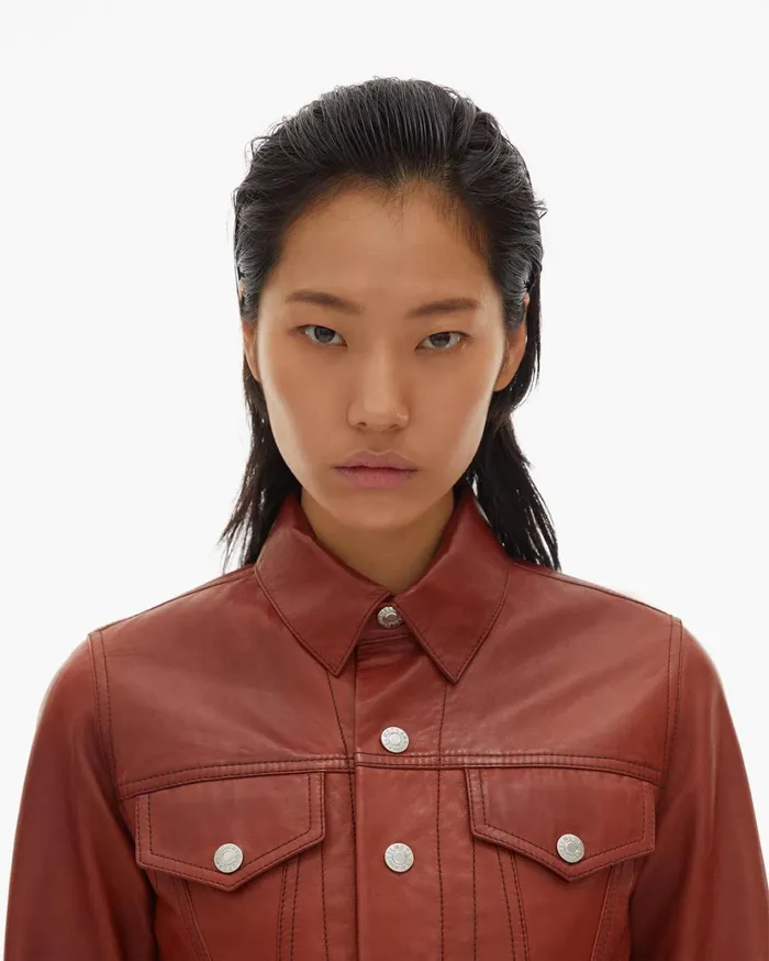 Women Fem Little Trucker Jacket Red Tobacco Helmut Lang Jackets