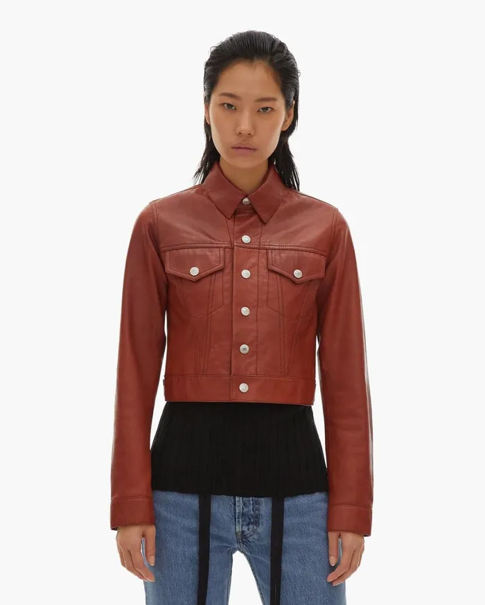 Women Fem Little Trucker Jacket Red Tobacco Helmut Lang Jackets