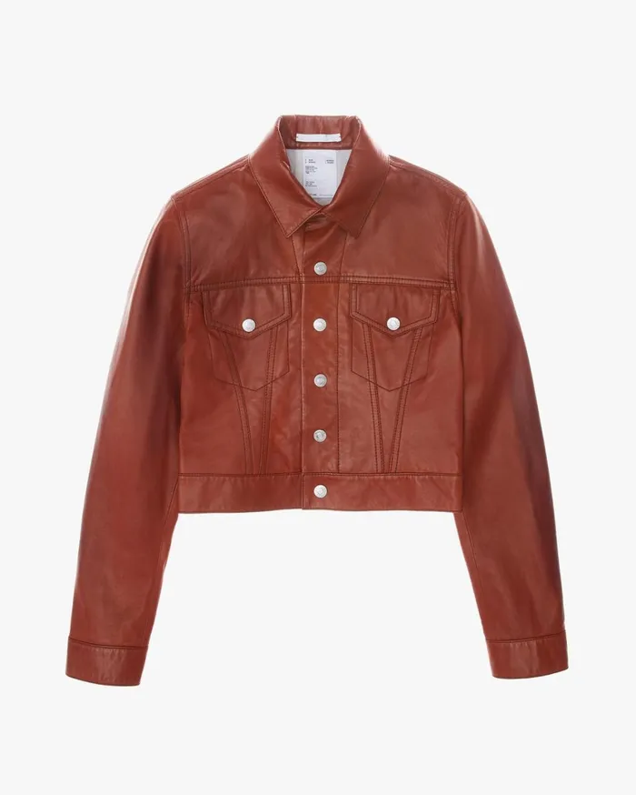 Women Fem Little Trucker Jacket Red Tobacco Helmut Lang Jackets