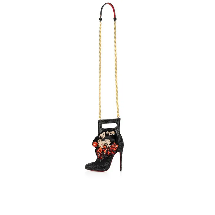 Women Fifi Charm Chain Bag 8211 Veau Velours Strass And Flamenco Embroidery 8211 Black Black Christian Louboutin Keychains and Charms