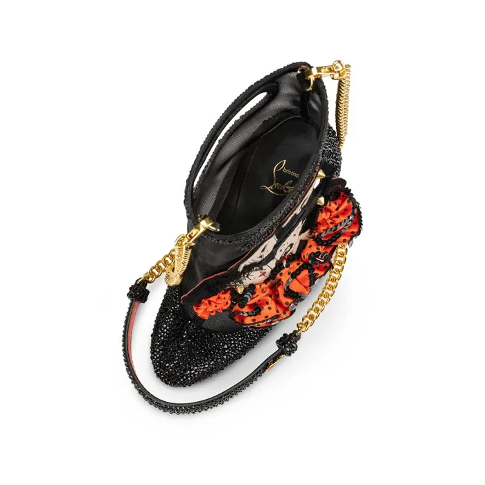 Women Fifi Charm Chain Bag 8211 Veau Velours Strass And Flamenco Embroidery 8211 Black Black Christian Louboutin Keychains and Charms