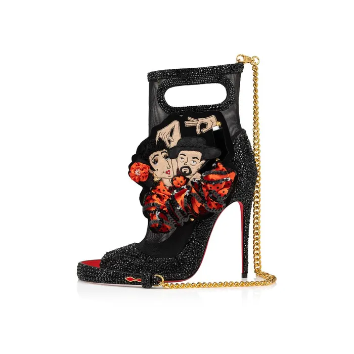 Women Fifi Charm Chain Bag 8211 Veau Velours Strass And Flamenco Embroidery 8211 Black Black Christian Louboutin Keychains and Charms
