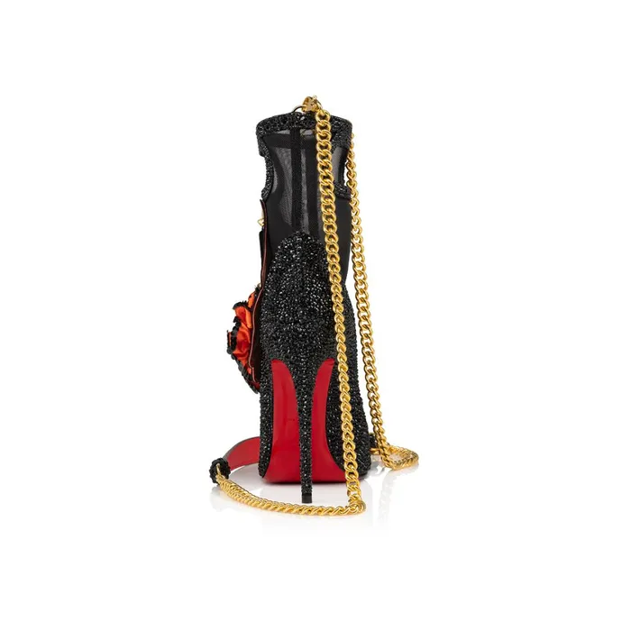 Women Fifi Charm Chain Bag 8211 Veau Velours Strass And Flamenco Embroidery 8211 Black Black Christian Louboutin Keychains and Charms
