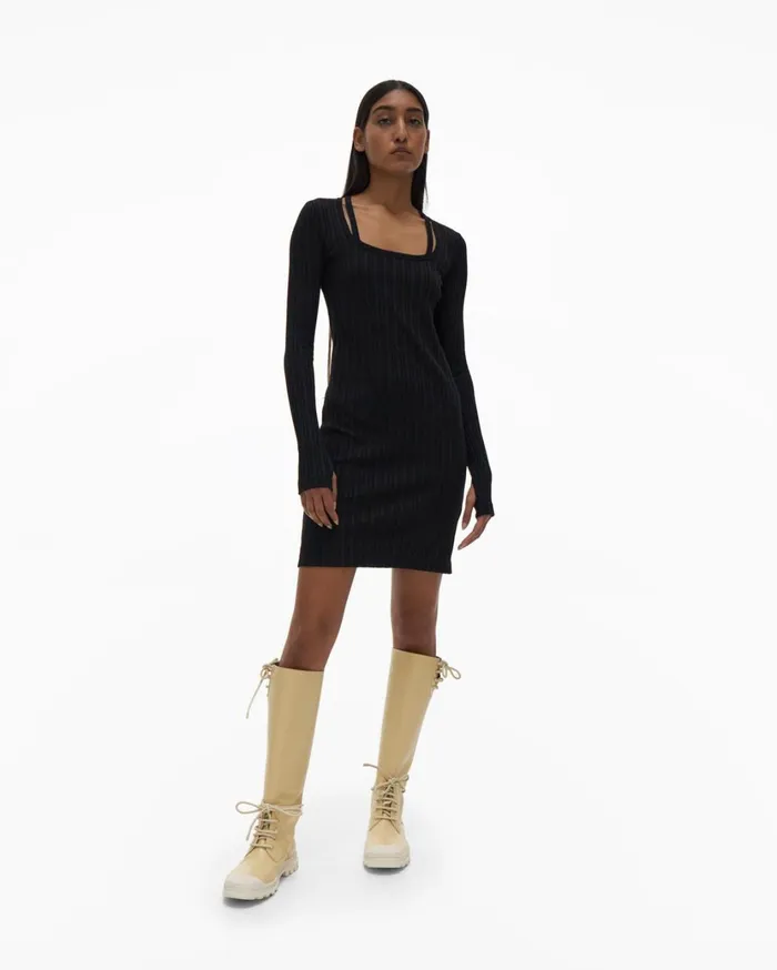 Women Fine Rib Knit Dress Black Helmut Lang Dresses