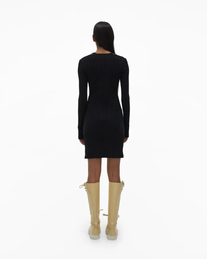 Women Fine Rib Knit Dress Black Helmut Lang Dresses