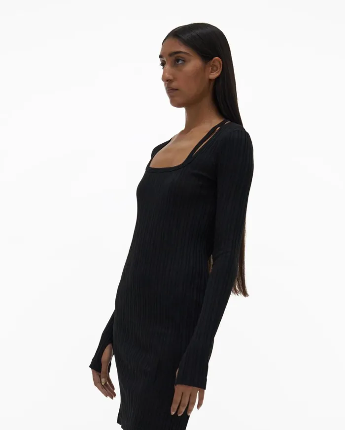 Women Fine Rib Knit Dress Black Helmut Lang Dresses