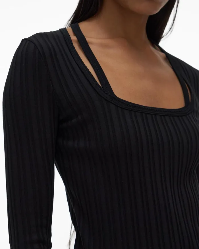 Women Fine Rib Knit Dress Black Helmut Lang Dresses