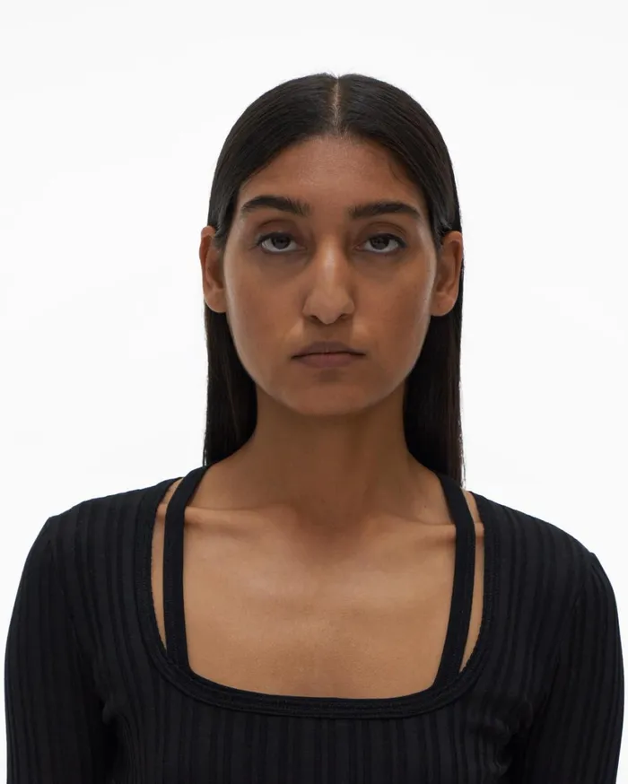 Women Fine Rib Knit Dress Black Helmut Lang Dresses