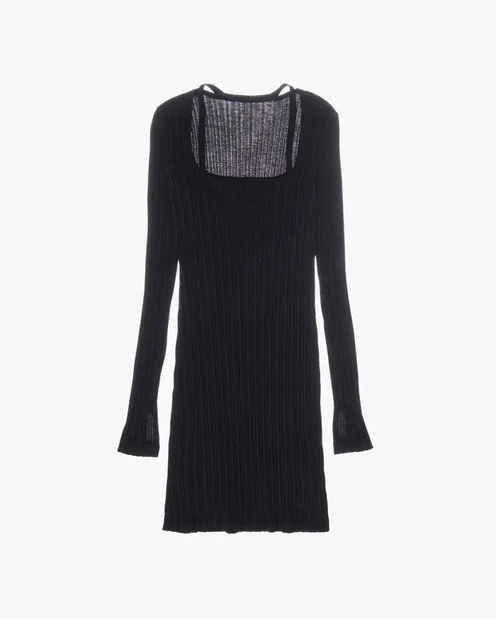 Women Fine Rib Knit Dress Black Helmut Lang Dresses