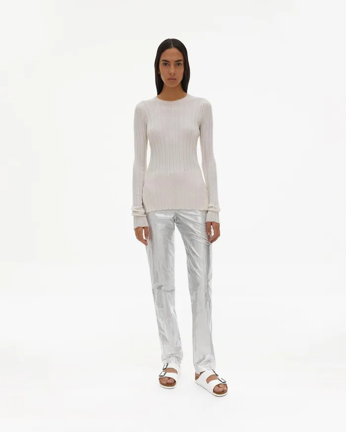 Women Fine Wool Rib Crewneck Ivory Helmut Lang Sweaters