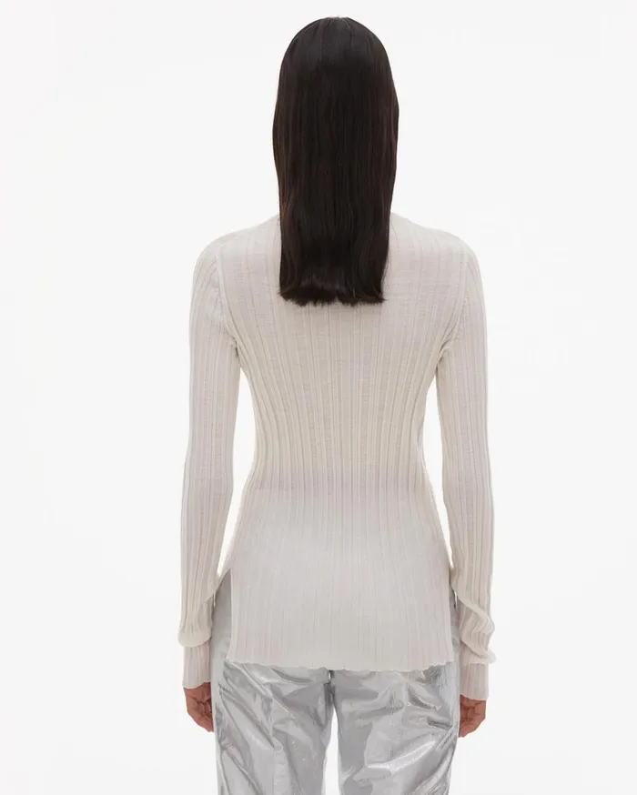 Women Fine Wool Rib Crewneck Ivory Helmut Lang Sweaters