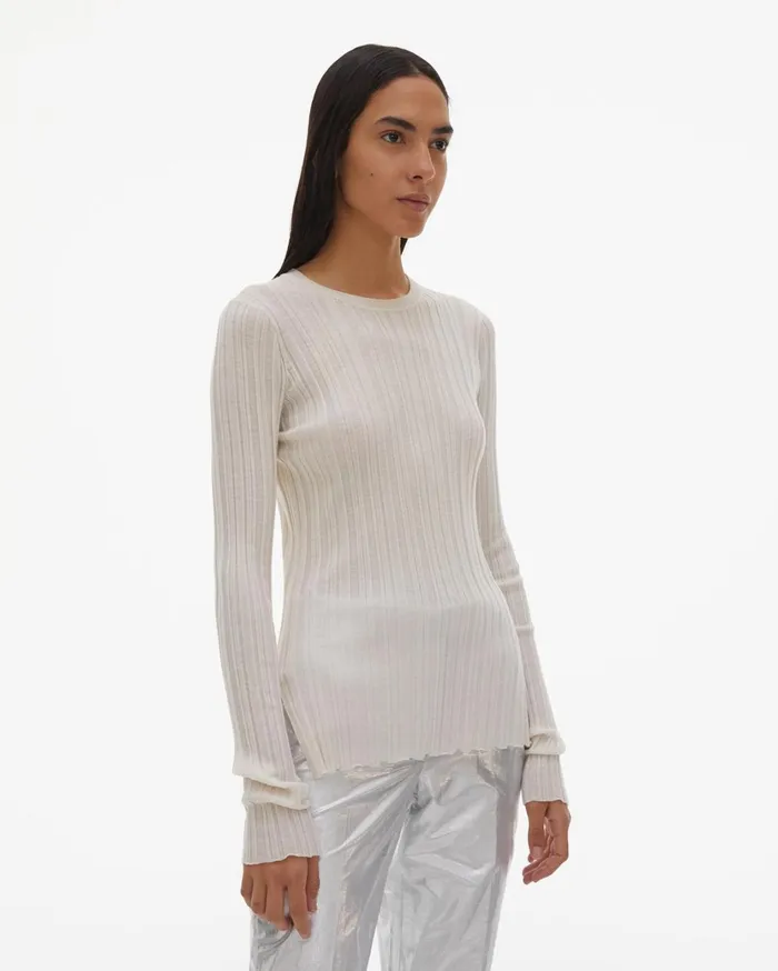 Women Fine Wool Rib Crewneck Ivory Helmut Lang Sweaters