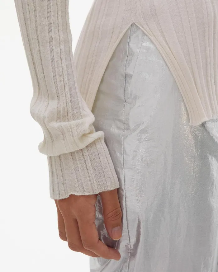 Women Fine Wool Rib Crewneck Ivory Helmut Lang Sweaters