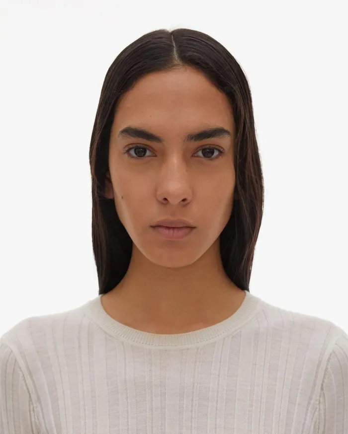 Women Fine Wool Rib Crewneck Ivory Helmut Lang Sweaters