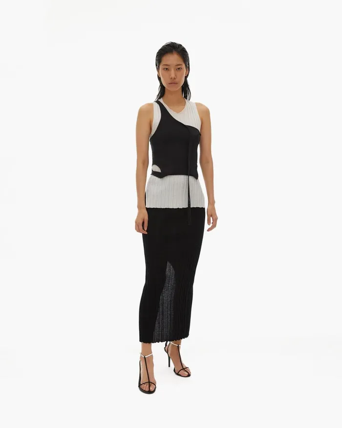 Women Fine Wool Rib Skirt Black Helmut Lang Skirts