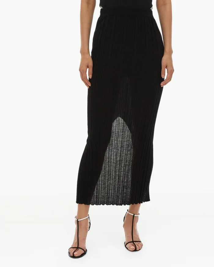 Women Fine Wool Rib Skirt Black Helmut Lang Skirts