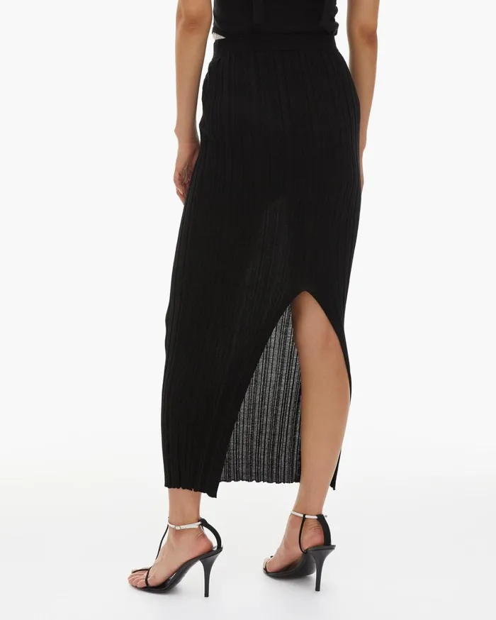 Women Fine Wool Rib Skirt Black Helmut Lang Skirts