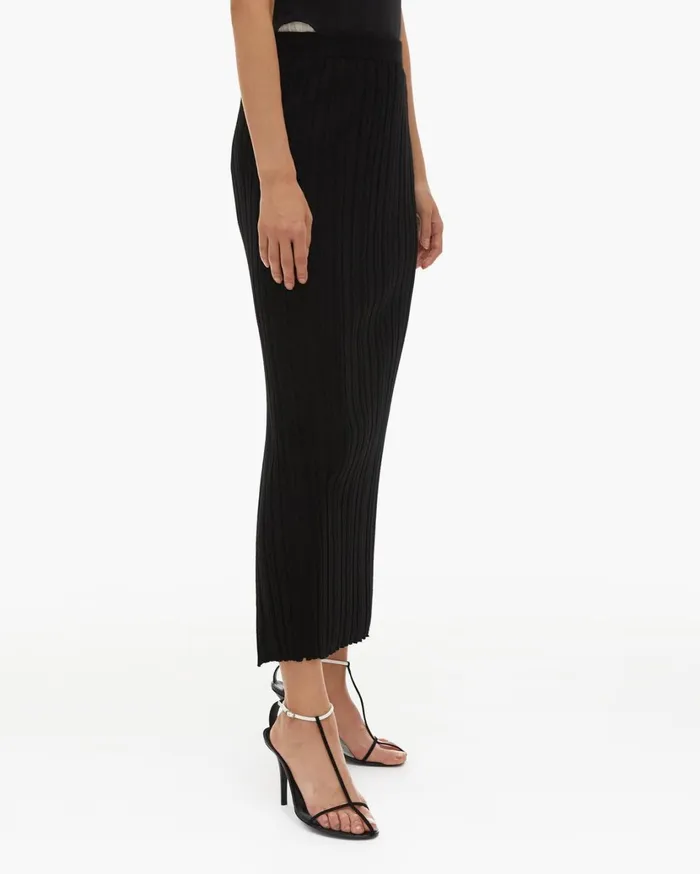 Women Fine Wool Rib Skirt Black Helmut Lang Skirts