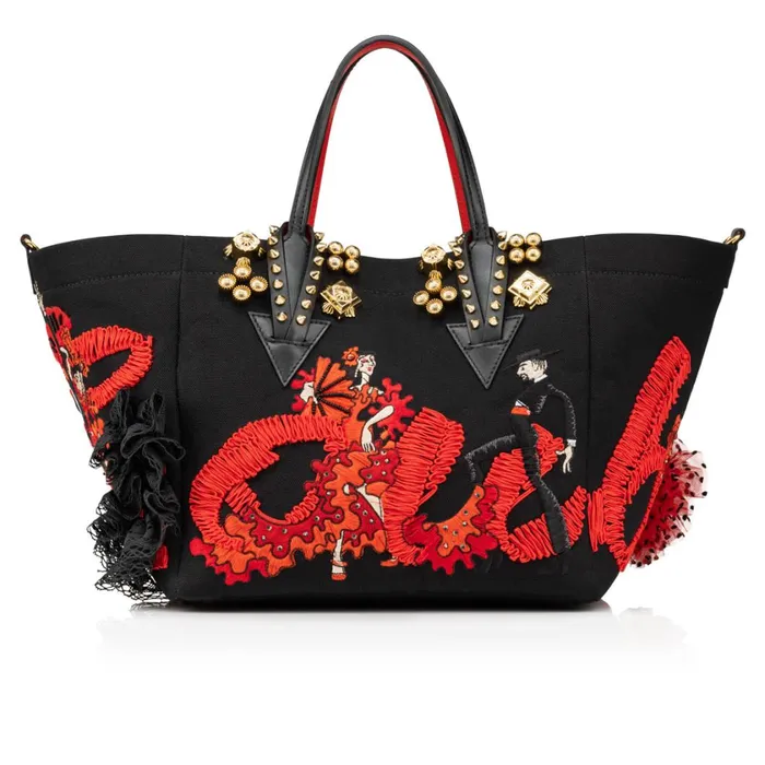 Women Flamencaba Small Tote Bag 8211 Flamenco Embroidery And Calf Leather 8211 Black Black Christian Louboutin Shoulder Bags Women Flamencaba Small Tote Bag 8211 Flamenco Embroidery And Calf Leather 8211 Black Black Christian Louboutin Shoulder Bags
