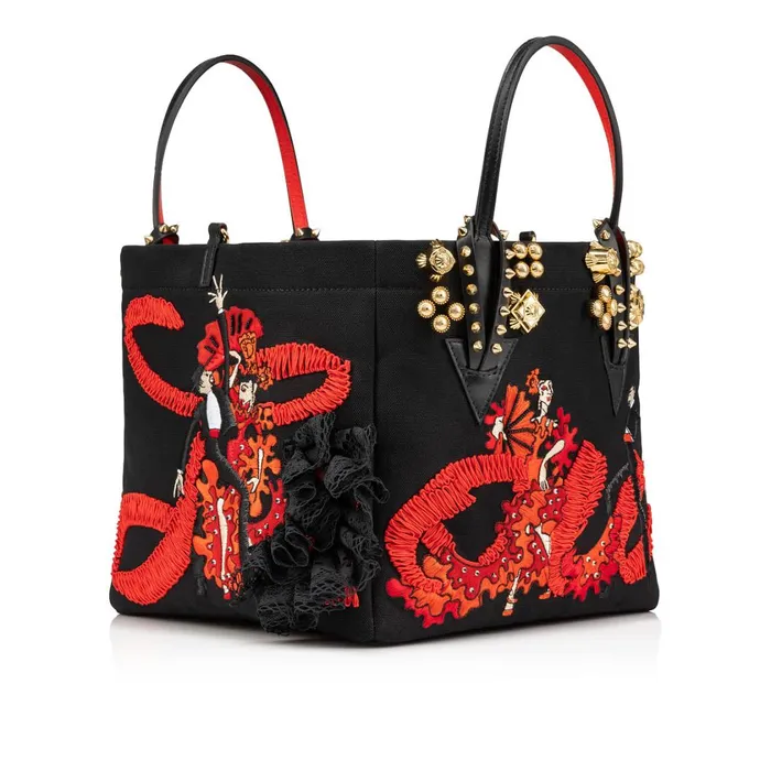 Women Flamencaba Small Tote Bag 8211 Flamenco Embroidery And Calf Leather 8211 Black Black Christian Louboutin Shoulder Bags
