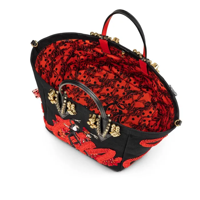 Women Flamencaba Small Tote Bag 8211 Flamenco Embroidery And Calf Leather 8211 Black Black Christian Louboutin Shoulder Bags