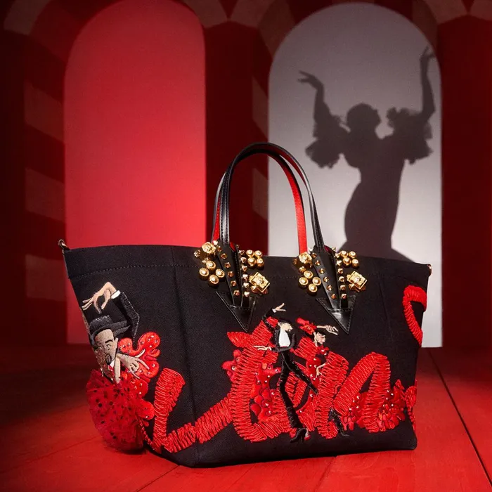 Women Flamencaba Small Tote Bag 8211 Flamenco Embroidery And Calf Leather 8211 Black Black Christian Louboutin Shoulder Bags