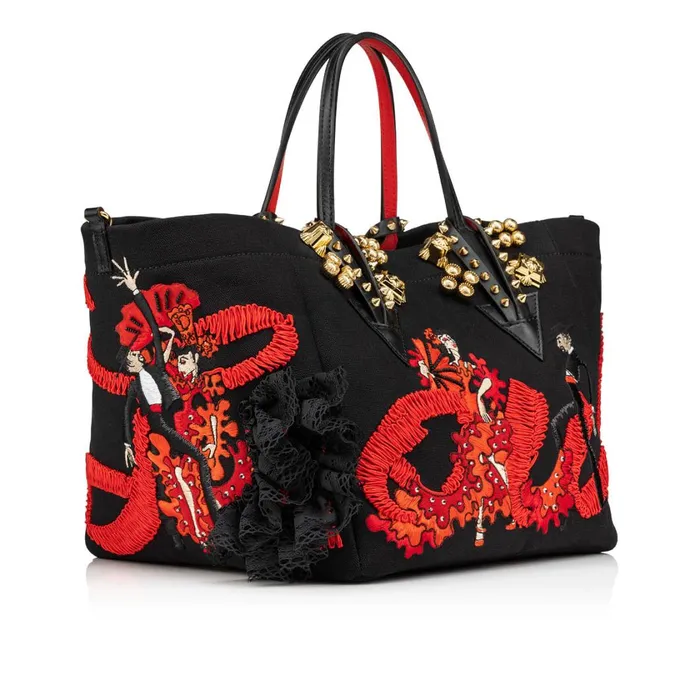 Women Flamencaba Small Tote Bag 8211 Flamenco Embroidery And Calf Leather 8211 Black Black Christian Louboutin Shoulder Bags