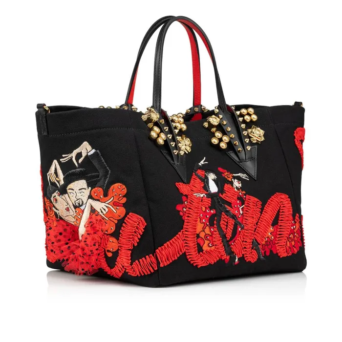 Women Flamencaba Small Tote Bag 8211 Flamenco Embroidery And Calf Leather 8211 Black Black Christian Louboutin Shoulder Bags