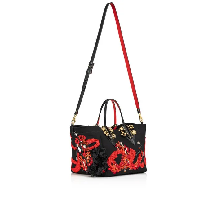 Women Flamencaba Small Tote Bag 8211 Flamenco Embroidery And Calf Leather 8211 Black Black Christian Louboutin Shoulder Bags