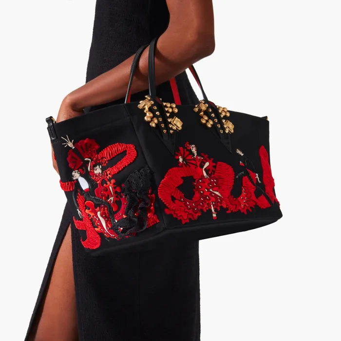 Women Flamencaba Small Tote Bag 8211 Flamenco Embroidery And Calf Leather 8211 Black Black Christian Louboutin Shoulder Bags