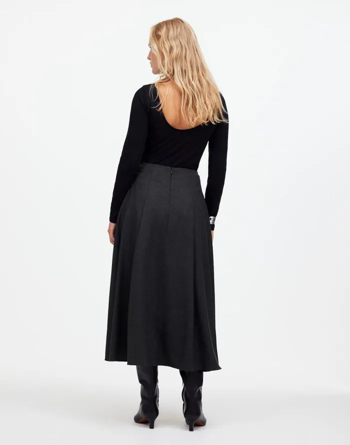 Women Flannel Pleated Maxi Skirt Dark Melange Grey Madewell Skirts