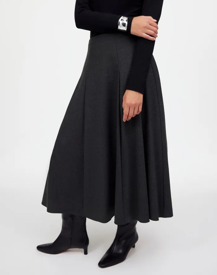 Women Flannel Pleated Maxi Skirt Dark Melange Grey Madewell Skirts