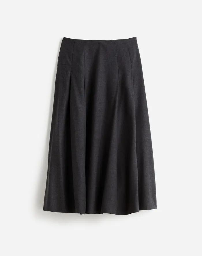 Women Flannel Pleated Maxi Skirt Dark Melange Grey Madewell Skirts
