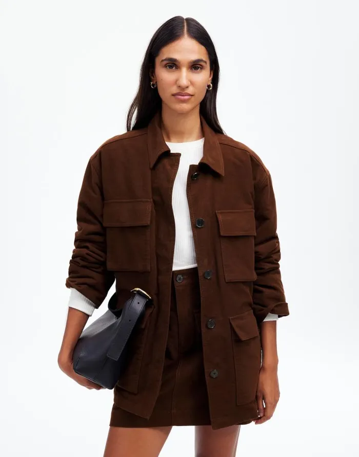 Women FlapPocket Field Jacket Dark Chicory Madewell Coats Jackets