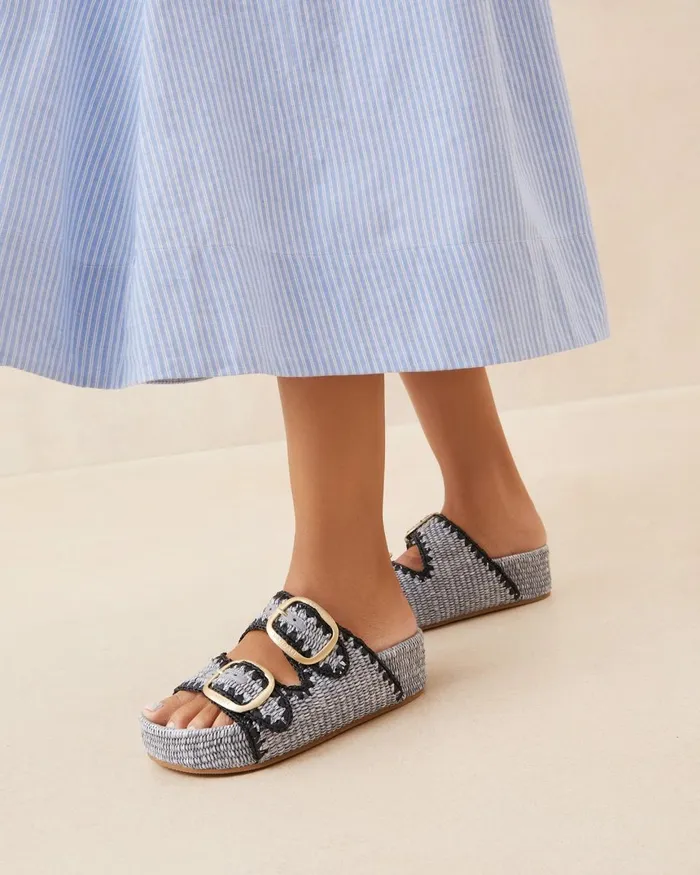 Women Flat Sandals Loeffler Randall Theo Blue Raffia Footbed Sandal L Flat Sandals L Footwear Women Flat Sandals Loeffler Randall Theo Blue Raffia Footbed Sandal L Flat Sandals L Footwear
