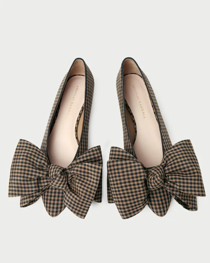 Women Flats and Loafers Loeffler Randall Noa BrownBlack Check Bow Flat