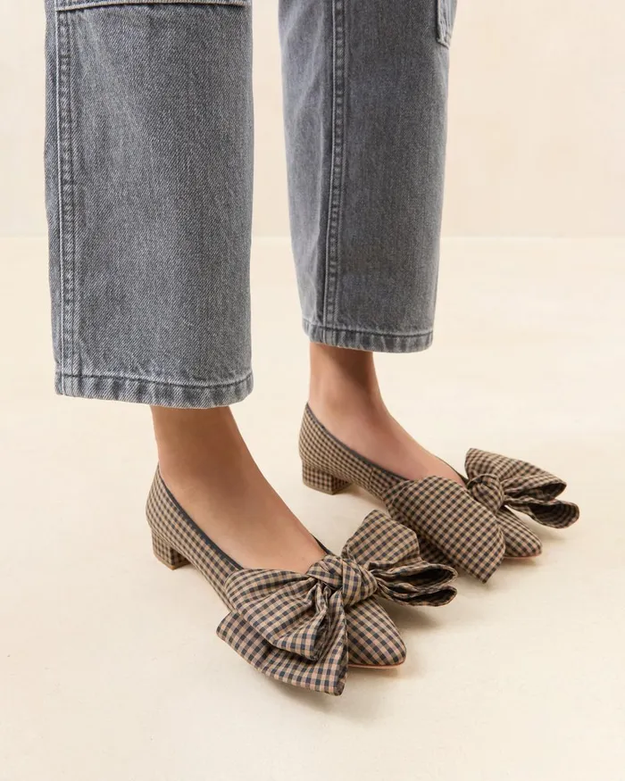 Women Flats and Loafers Loeffler Randall Noa BrownBlack Check Bow Flat Women Flats and Loafers Loeffler Randall Noa BrownBlack Check Bow Flat