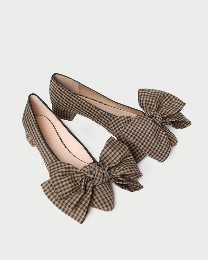 Women Flats and Loafers Loeffler Randall Noa BrownBlack Check Bow Flat Women Flats and Loafers Loeffler Randall Noa BrownBlack Check Bow Flat