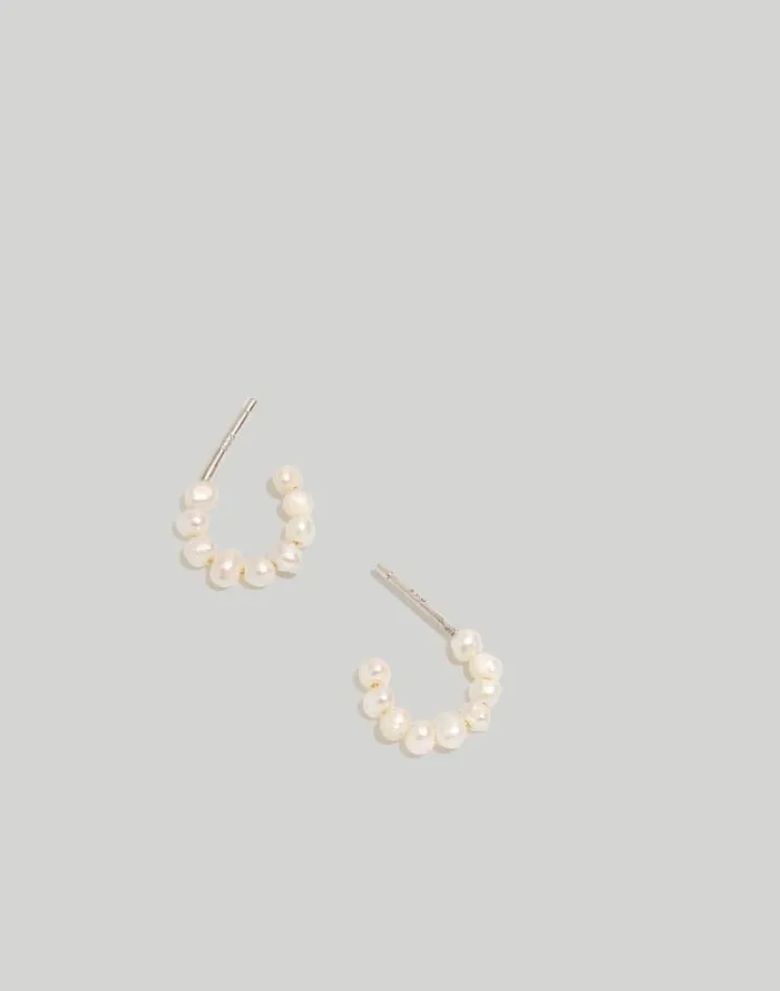Women Freshwater Pearl Huggie Hoop Earrings Freshwater Pearl Madewell Jewelry