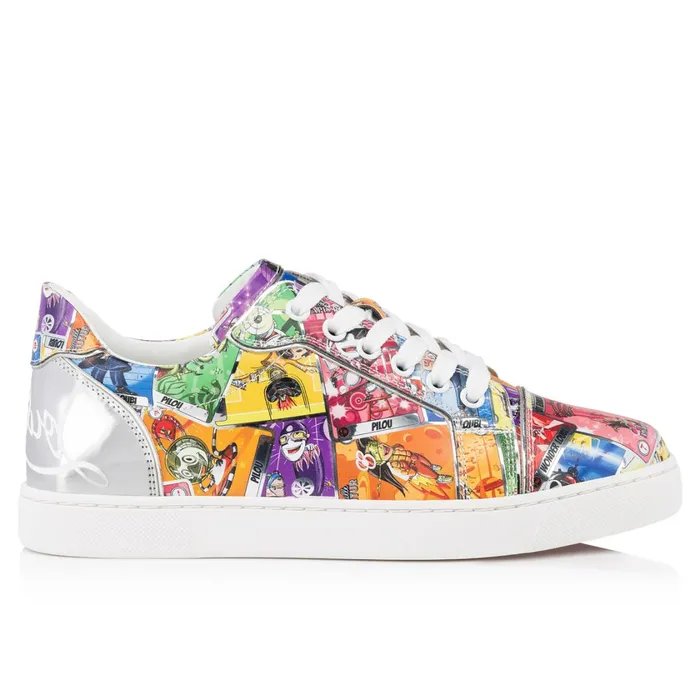 Women Fun Vieira Sneakers 8211 Specchio Leather Happy Loubies Print 8211 Multicolor Multicolor Christian Louboutin Sneakers