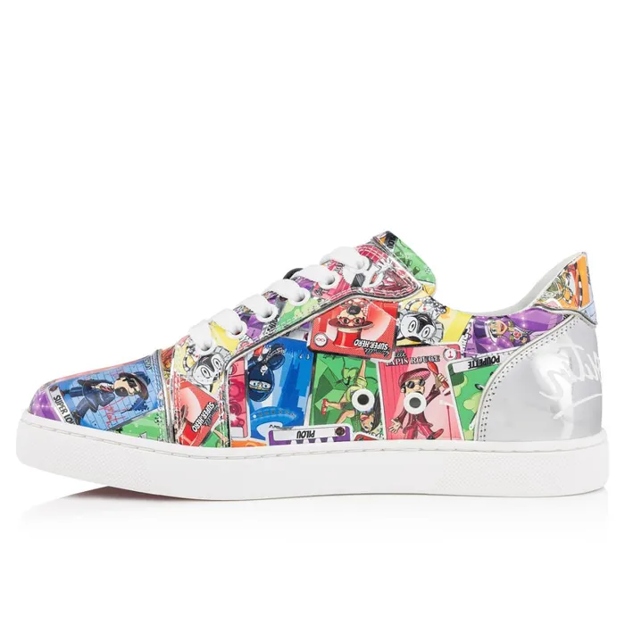 Women Fun Vieira Sneakers 8211 Specchio Leather Happy Loubies Print 8211 Multicolor Multicolor Christian Louboutin Sneakers