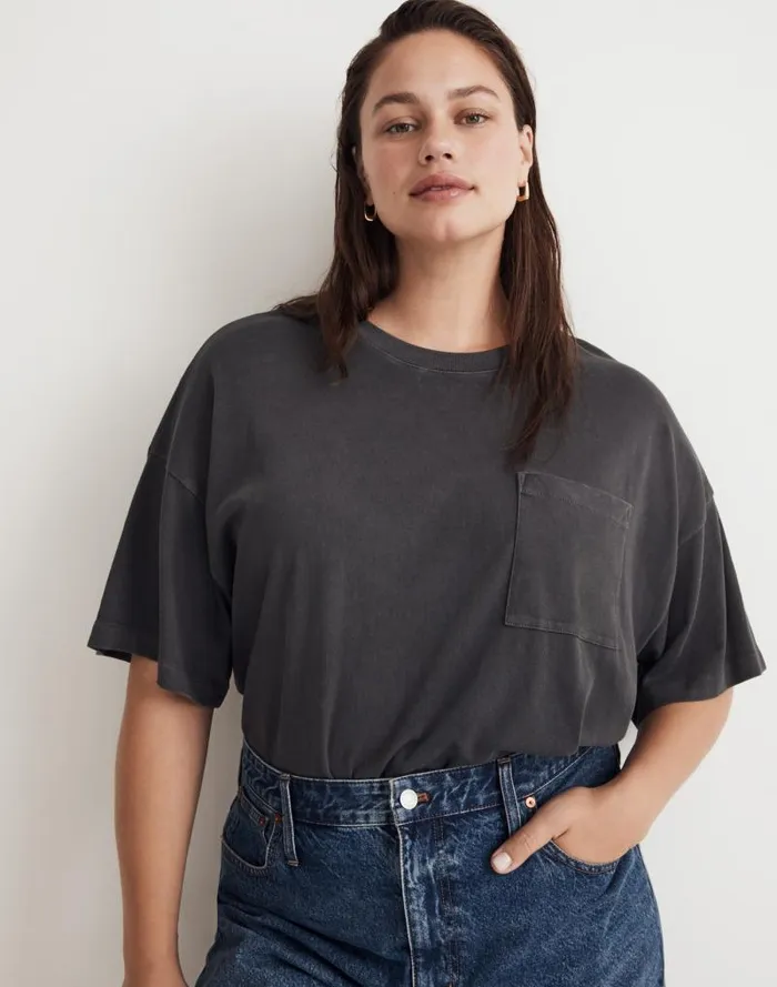 Women GarmentDyed Oversized Pocket Tee Black Coal Madewell Tees