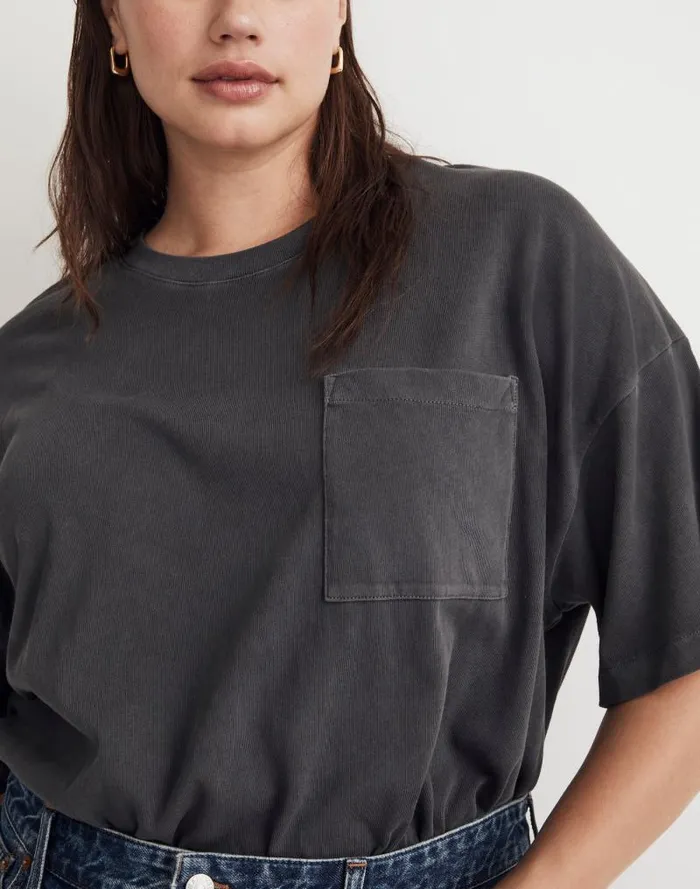 Women GarmentDyed Oversized Pocket Tee Black Coal Madewell Tees