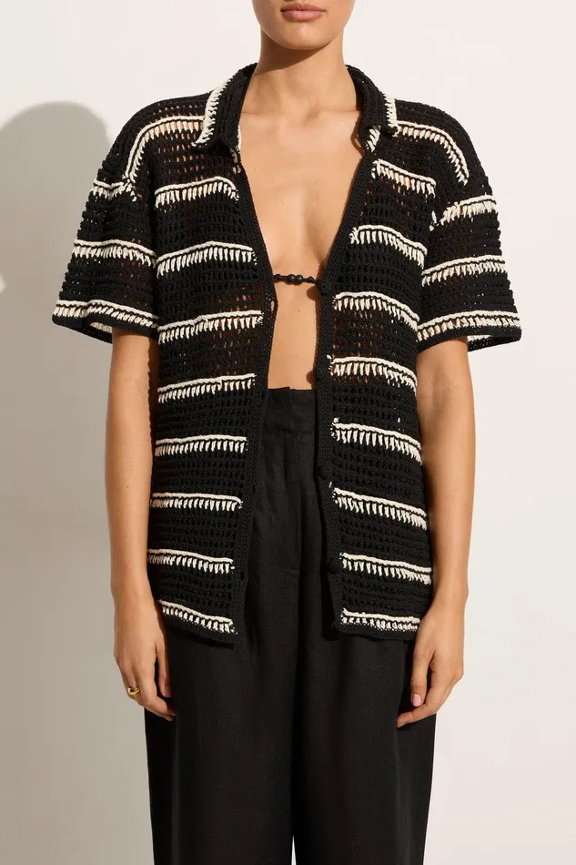 Women Gioia Handmade Crochet Shirt BlackOff White Faithfull The Brand Tops