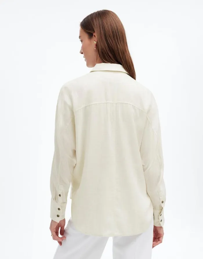 Women Heathered Flannel Dolman ButtonUp Shirt Ivory Melange Madewell Tops and Shirts