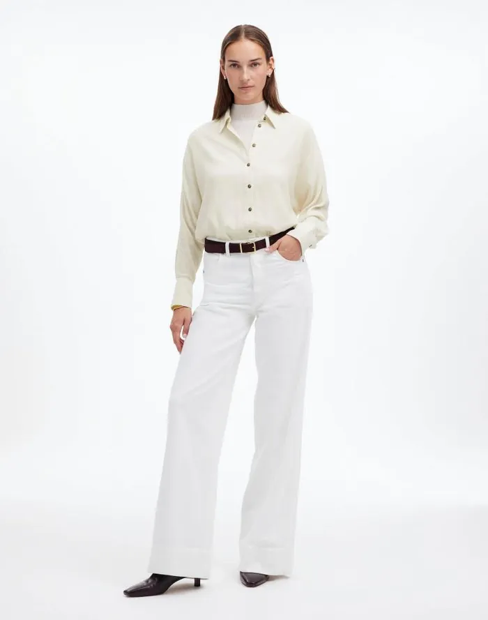 Women Heathered Flannel Dolman ButtonUp Shirt Ivory Melange Madewell Tops and Shirts