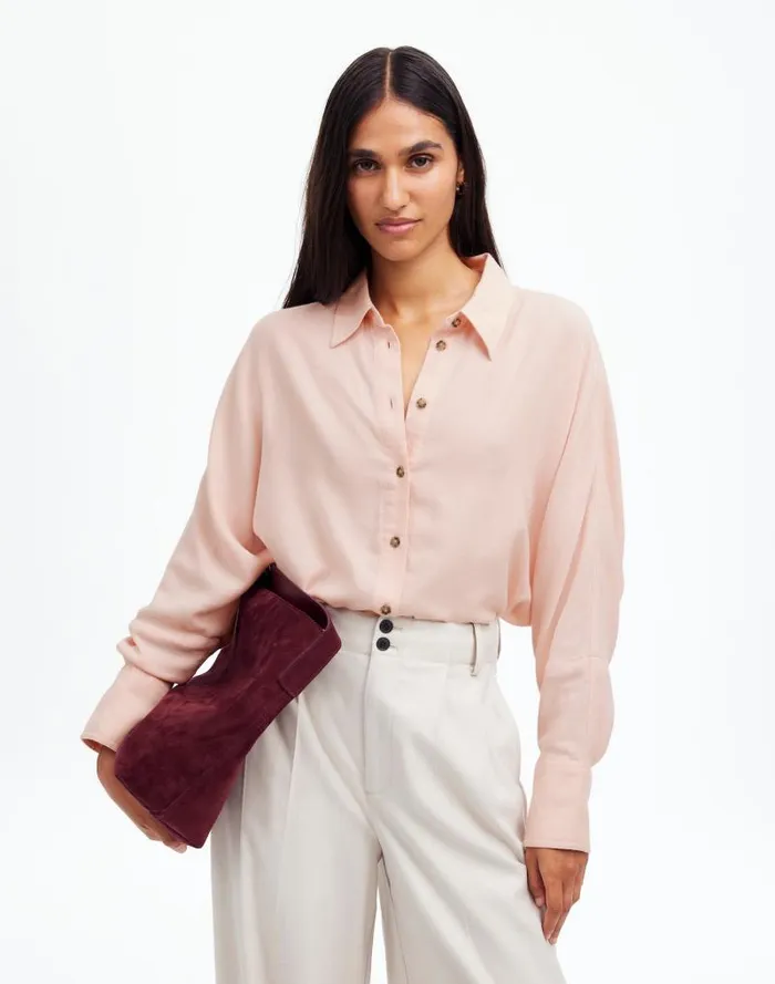 Women Heathered Flannel Dolman ButtonUp Shirt Pink Heather Madewell Tops and Shirts Women Heathered Flannel Dolman ButtonUp Shirt Pink Heather Madewell Tops and Shirts