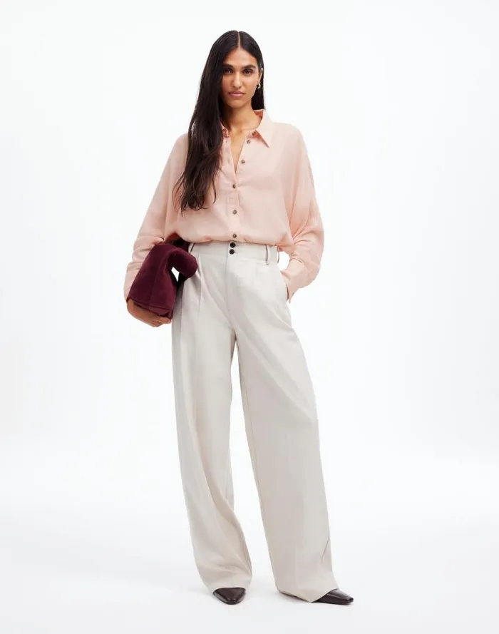 Women Heathered Flannel Dolman ButtonUp Shirt Pink Heather Madewell Tops and Shirts